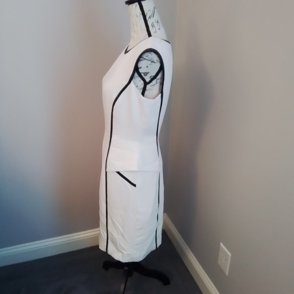 Milly Bergdorf Goodman Cream & Black Vegan Leather Trim Sheath Dress - 8 - Picture 5 of 10